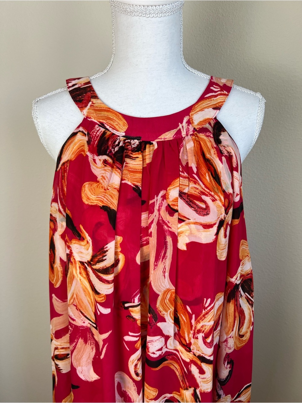 Avenue Plus Size 26/28 Asymmetrical Overlay Maxi Dress Pink Abstract Artsy 5X - Picture 2 of 8
